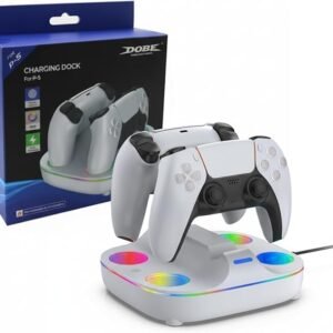 Base Dock Duplo Carregador com Led RGB para Controle Manete Ps5 - Branco